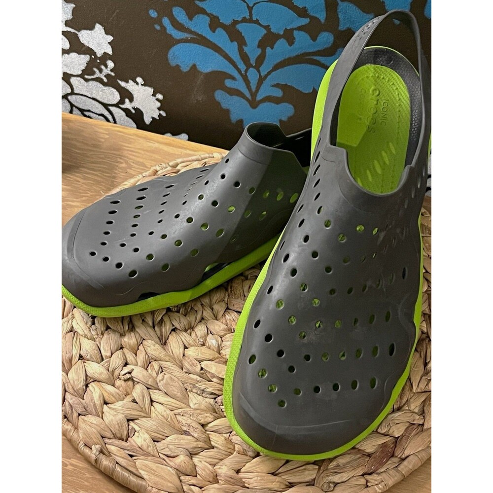 Crocs Classic Clog Unisex Kids Gray/Green Slip-On Clogs Shoes US 12
